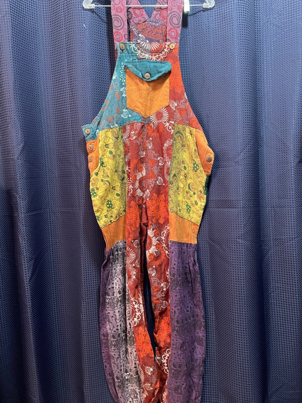 Source Unknown Multicolor Patchwork Boho Overalls Joggers